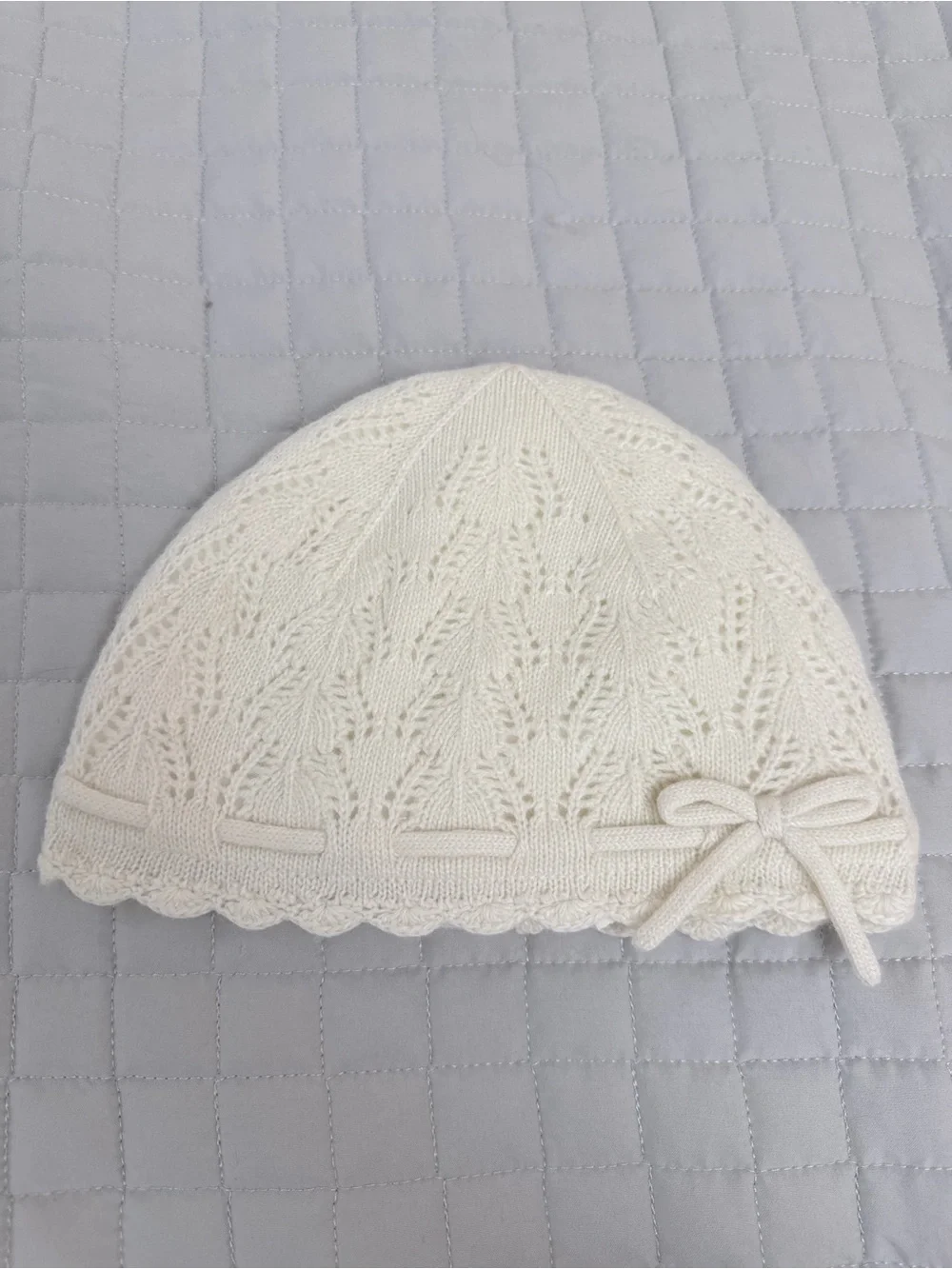 Janie and Jack Cream Knit Lace Beanie with Bow 6-12 months